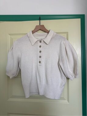 a new day Cream Short-Sleeve Collared Knit Sweater